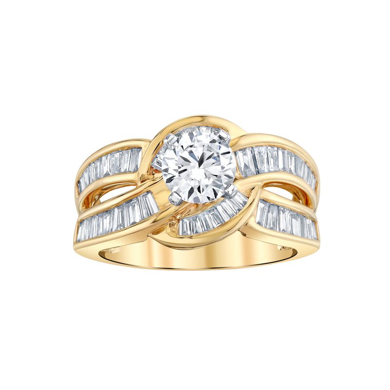 Round Lab Grown Diamond 1 7/8ctw. Twist Shank Three Stone Engagement Ring in 14k Yellow Gold image number null